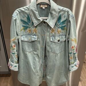 Johnny Was Denim Jacket with Floral Embroidery